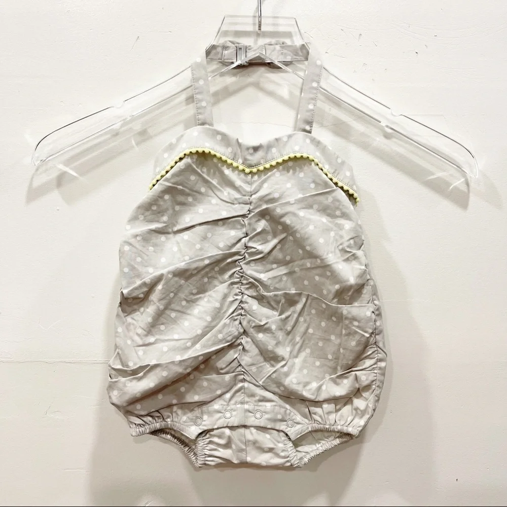 Janie and Jack Polka Dot Halter Romper Onesie Size 6-12 months Gray Dots